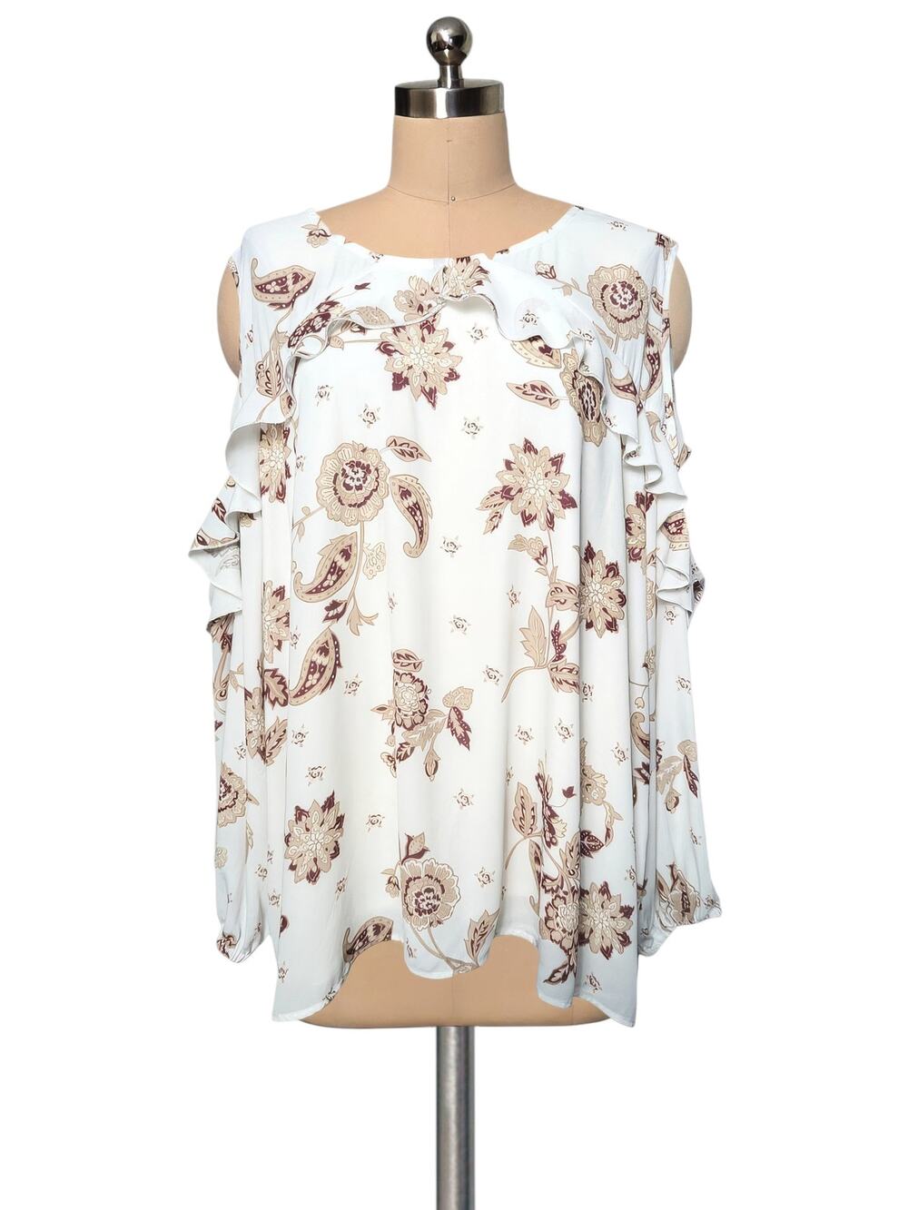 DG2 DIANE GILMAN Floral ruffle cold shoulder blouse boho floral 3X
